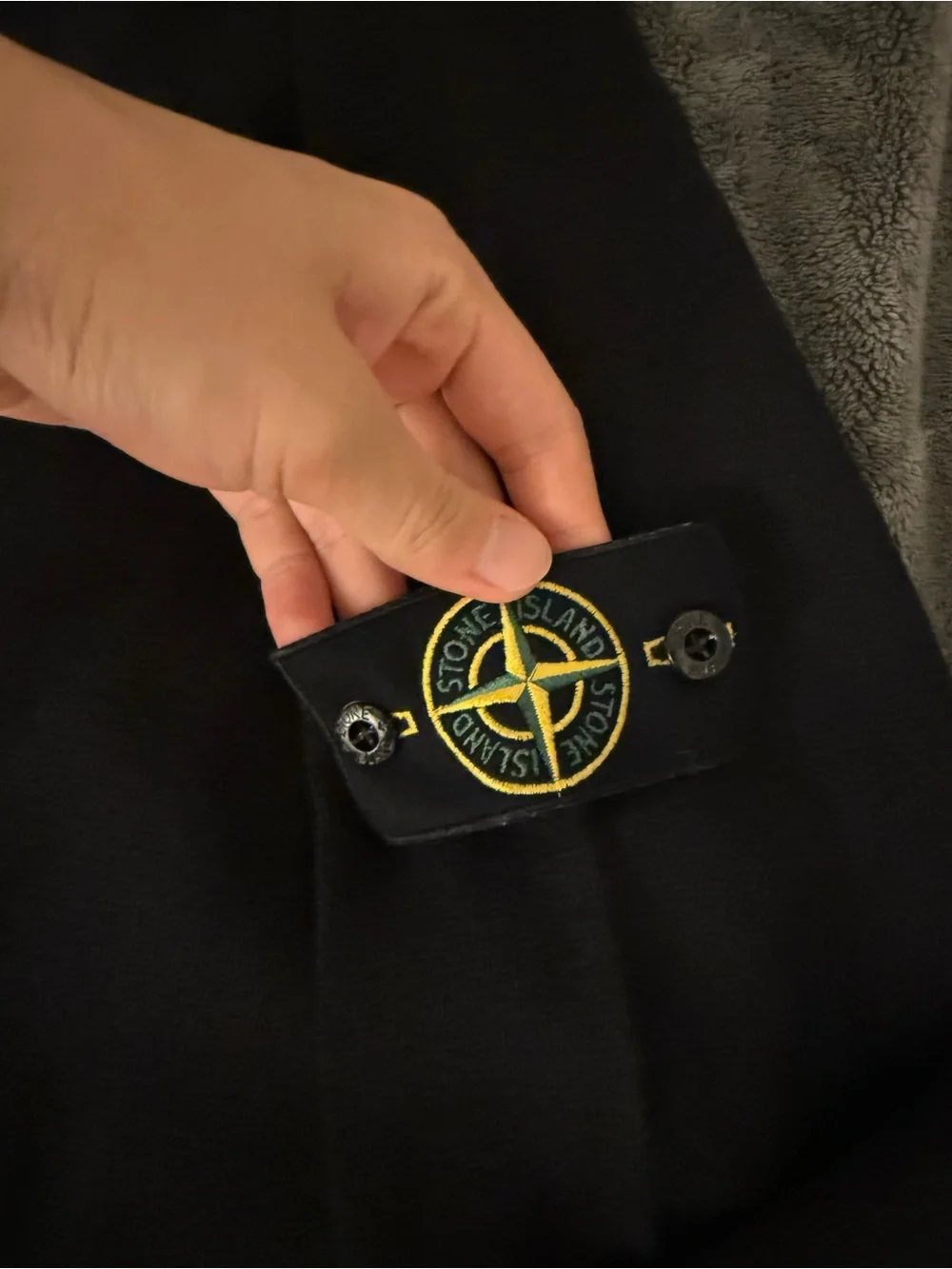 Stone Island Black Button-Front Wool Cardigan with Compass Badge